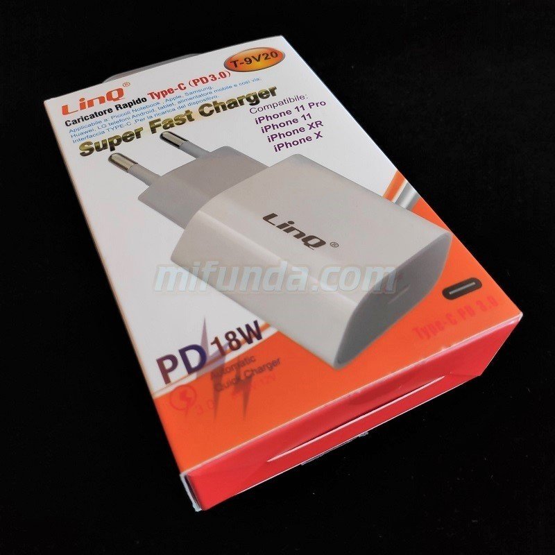 ✔CARGADOR DE RED ULTRA RAPIDO LinQ® T-9V20 DE 18W CON USB TIPO C PD QC 3.0 1