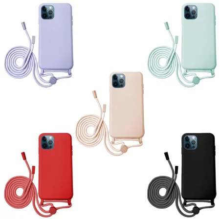 ✅iPhone 12/12 Pro Funda de Silicona Suave Premium con Cordón